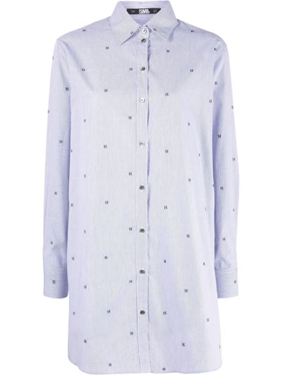 Karl Lagerfeld Monogram Stripe Tunic Shirt In Blue