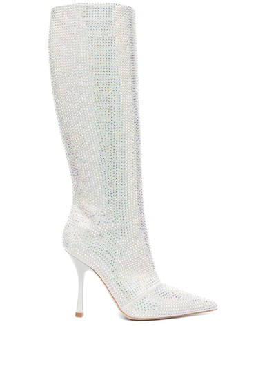 Liu •jo X Leonie Hanne Knee-high Rhinestone Boots In Gardenia