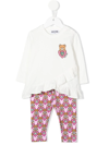 Moschino Kids' Printed Logo Cotton T-shirt & Leggings In White,pink