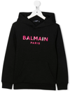 BALMAIN LOGO-PRINT LONG-SLEEVE HOODIE