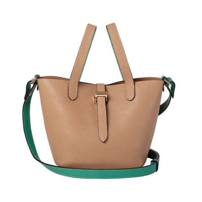 Meli Melo Thela Mini Shopper Cappuccino & Green Leather Pop Cross Body Bag For Women