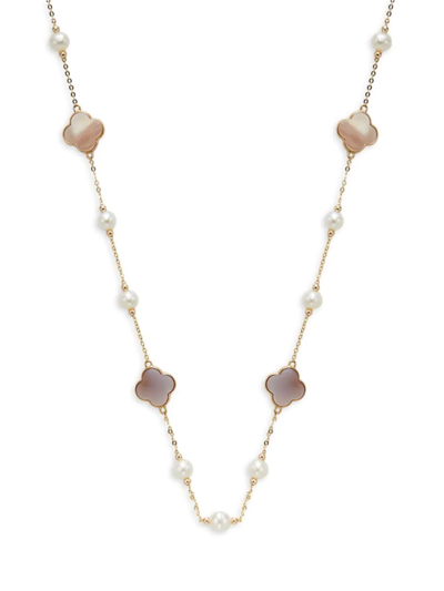Effy Women's 14k Rose Gold, Mother-of-pearl &14k Yellow Gold & 5mm Round Freshwater Pearl Station Necklac