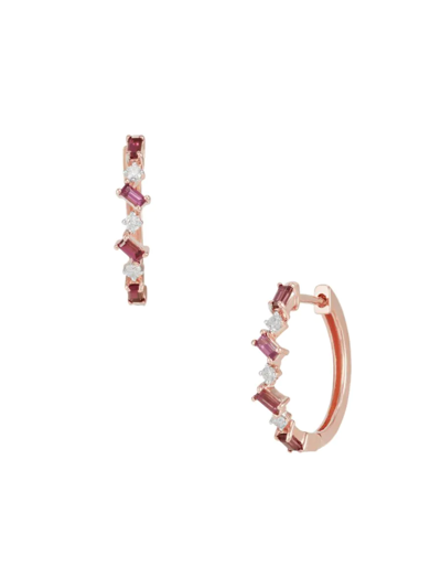 Saks Fifth Avenue Women's 14k Rose Gold, Rhodolite Garnet & Diamond Huggie Earrings