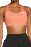 Nike Swoosh Dri-fit Racerback Sports Bra In Madder Root/ White