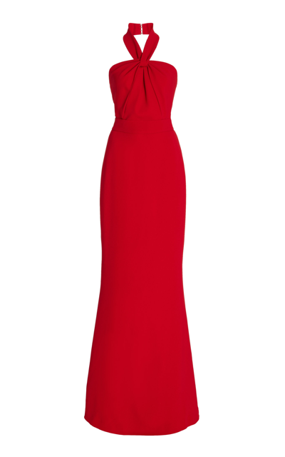 Elie Saab Knotted Halter Neck Crepe Gown In Red