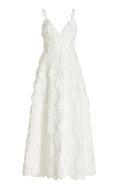 Elie Saab Appliquéd Cotton-blend Tulle Maxi Dress In White