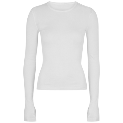 Helmut Lang White Ribbed Cut-out Cotton Top