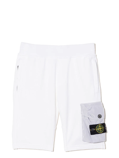 Stone Island Junior Kids' Compass Two-tone Bermuda Shorts In White