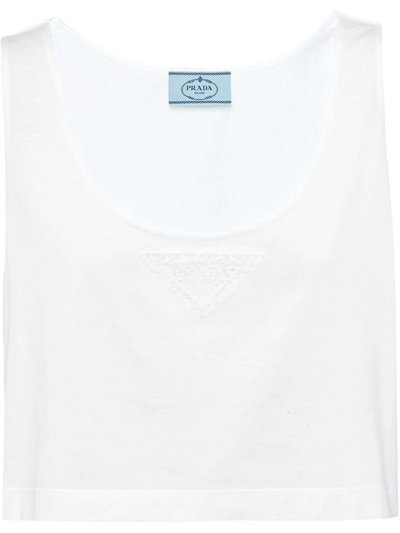 Prada Embroidered Jersey Crop Top In White