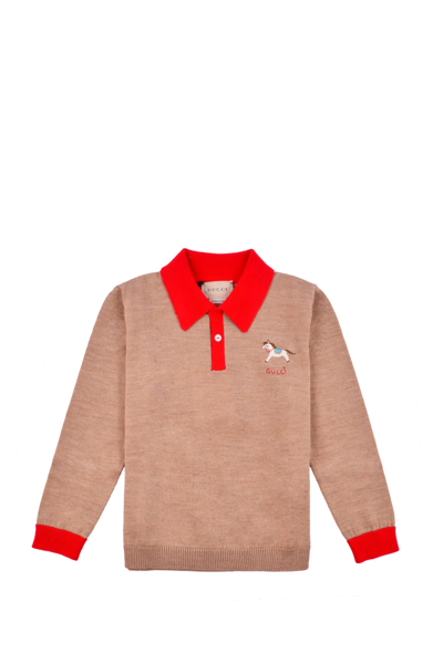 Gucci Kids' Wool Polo With Embroidery In Beige