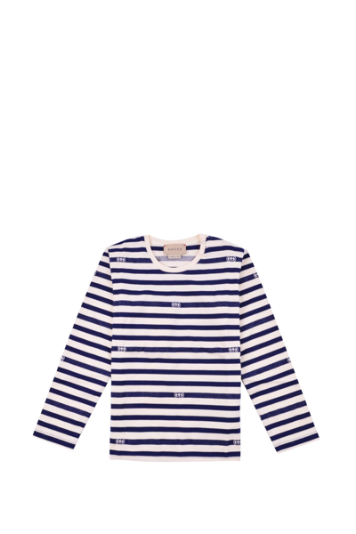 Gucci Kids' Striped Cotton Jersey T-shirt In Blue