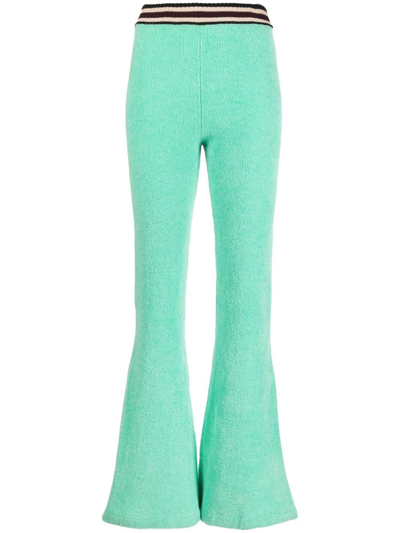Roberto Cavalli Knitted Embroidered Flared Trousers In Light Blue