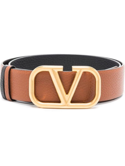 Valentino Garavani Vlogo Reversible Leather Belt In Brown