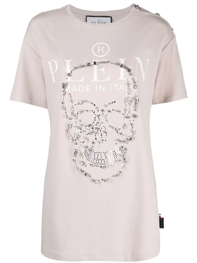 Philipp Plein Crystal-embellished Logo-print T-shirt In Neutrals