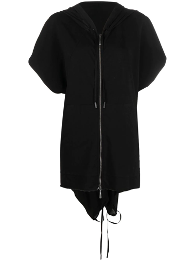Masnada Short-sleeve Zipped Silk Hoodie In Black