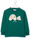 Palm Angels Teddy Bear Motif Cotton Sweatshirt In Green