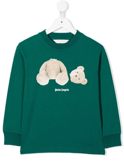 Palm Angels Kids' Teddy Bear Motif Cotton Sweatshirt In Green