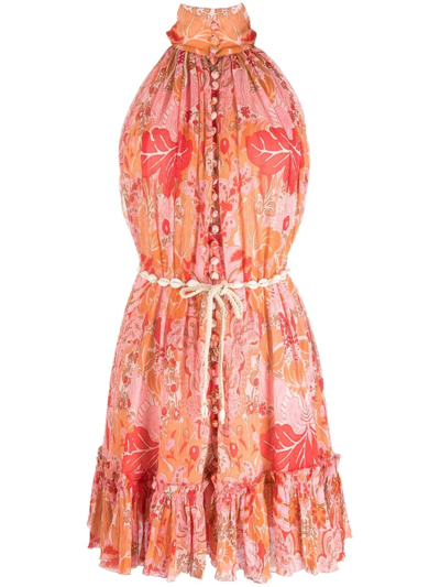 Zimmermann Violet Floral-print Cotton And Silk-blend Mini Dress In Pink