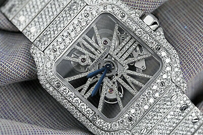 Pre-owned Cartier Santos De  Skeleton Custom Diamond Stainless Steel Watch Whsa0007