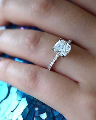 Pre-owned King Of Jewelry 2.50 Ct Cushion Cut Diamond Pave Set 14k White Gold Engagement Ring J, Vs2 Gia