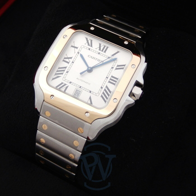 Pre-owned Cartier ?  Santos Large W2sa0009 Two Tone Steel & Gold Complete 2023 ?