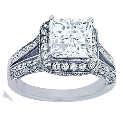 Pre-owned Tiffany & Co Gia Certified Diamond Engagement Halo Ring 5.00 Ctw Princess Cut 18k White Gold
