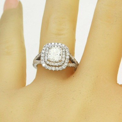 Pre-owned Tiffany & Co Gia Certified 2.56 Ctw Diamond Engagement Ring Cushion Cut 14k White Gold