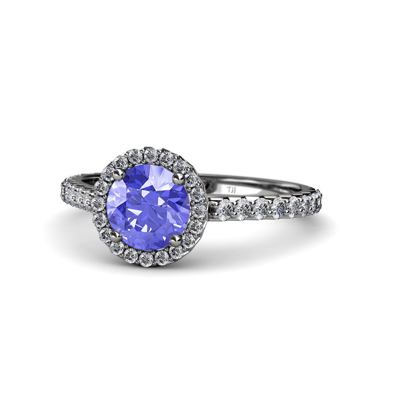 Pre-owned Trijewels Tanzanite & Diamond Halo Engagement Ring 1.30 Ct Tw In 14k Gold Jp:55644 In G - H