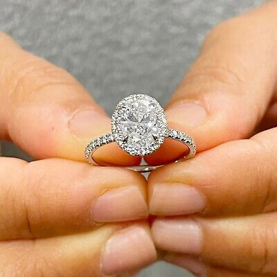 Pre-owned Gia Certified 14k Solid White Gold Oval Cut Diamond Engagement Ring Halo 1.70ctw