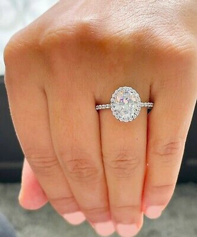 Pre-owned Knr Gia Certified 14k Solid White Gold Oval Cut Diamond Engagement Ring 2.50ct