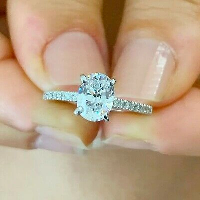 Pre-owned Knr Gia Certified 14k Solid White Gold Oval Cut Diamond Engagement Ring 1.70ctw