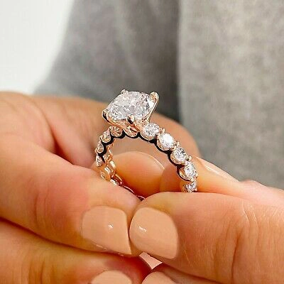 Pre-owned Gia Certified 14k Solid Rose Gold Round Cut Diamond Engagement Ring Prong 4.00ct In White