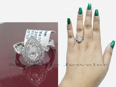 Pre-owned My Elite Jeweler 14k White Gold Tear Drop Pear Shaped 1ct Diamond Ladies Ring Wedding Anniversary