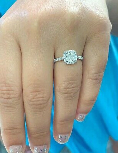Pre-owned Knr Gia Certified 14k Solid White Gold Cushion Cut Diamond Engagement Ring 1.60ctw