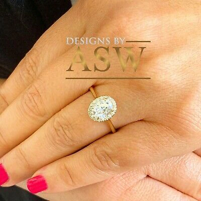Pre-owned Asw 14k Solid Yellow Gold Oval And Round Cut Natural Diamond Engagement Ring 1.20ct In White
