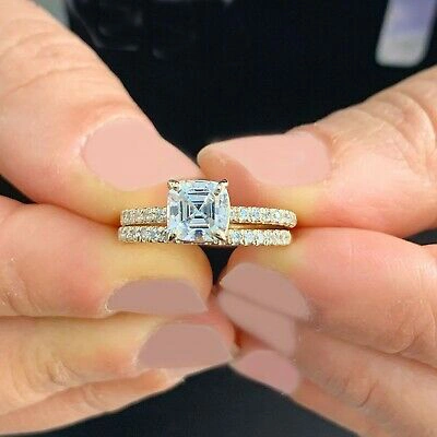 Pre-owned Knr Gia Certified 14k Solid Yellow Gold Asscher Cut Diamond Engagement Ring 1.50ctw In White
