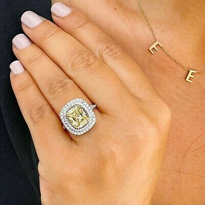 Pre-owned Knr 14k Yellow Gold Cushion Fancy Yellow And Natural Diamonds Engagement Ring 4.50
