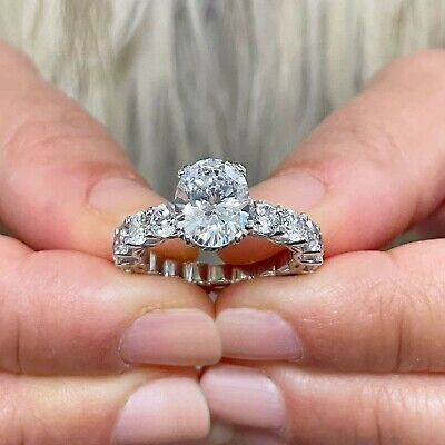 Pre-owned Gia Certified 14k Solid White Gold Oval Cut Diamond Engagement Ring 4.00ct