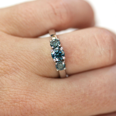 Pre-owned Jewelry By Arsa 1 Ctw Natural Blue Diamond Solid 14k White Gold Three Stone Engagement Ring 6 Mm In Fancy Color