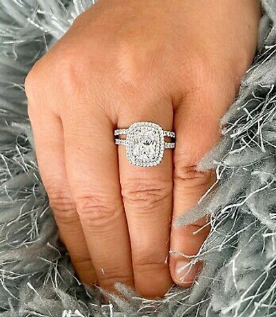 Pre-owned Knr Inc 14k Solid White Gold Cushion And Round Natural Diamond Engagement Ring Band 2.30