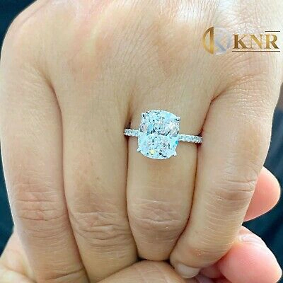Pre-owned Knr 14k Solid White Gold Cushion Cut Moissanite Engagement Ring Solitaire 4.25ct