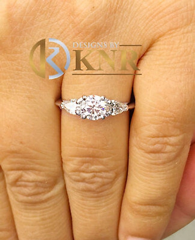 Pre-owned Knr Inc 14k White Gold Round And Pear Forever One Moissanite Engagement Ring 1.50ctw