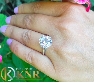 Pre-owned Knr Inc 14k White Gold 5.00 Carat Moissanite Solitaire Ring Six Prong Propose Promise