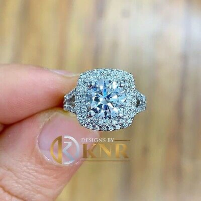 Pre-owned Knr Inc 14k White Gold Round Forever One Moissanite Diamond Engagement Ring Halo 3.00ctw