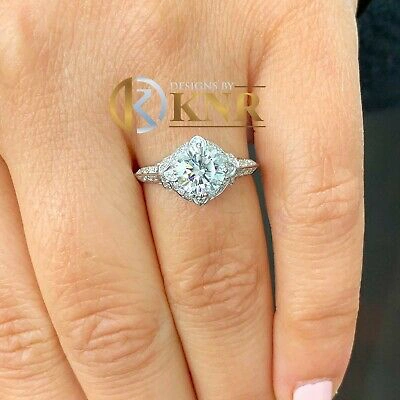 Pre-owned Charles & Colvard 14k White Gold Round Forever One Moissanite And Diamond Engagement Ring 1.70ct