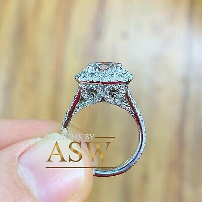 Pre-owned Asw 14k Solid White Gold Round Moissanite Natural Diamond Engagement Ring 3.00ct
