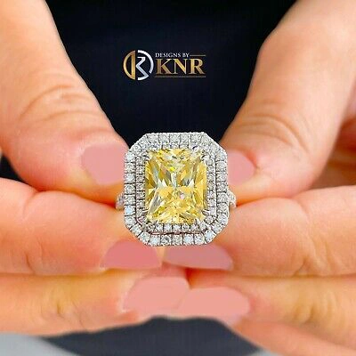 Pre-owned Knr 14k Yellow Gold Radiant Fancy Yellow And Natural Diamonds Engagement Ring 6.00ct