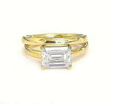 Pre-owned Knr Gia Certified 14k Solid Yellow Gold Emerald Cut Diamond Engagement Ring 2.00ct In White