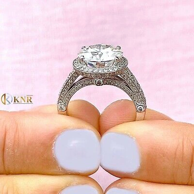 Pre-owned Knr Inc 14k White Gold Round Moissanite And Natural Diamonds Engagement Ring 6.50ctw