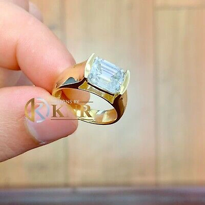 Pre-owned Knr 14k Solid Yellow Gold Emerald Moissanite And Diamond Engagement Ring 3.50ct